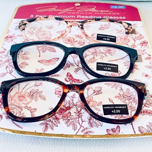 NWT 3 Pack 2.50 Marilyn Monroe Premium Reading Glasses Black, Brown & Tan - Picture 4 of 12